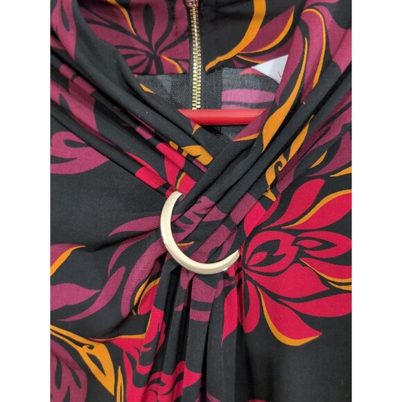 Liz Claiborne Blouse Womens 3X Black Floral Scroll Keyhole Ring Neck Long Sleeve - Picture 10 of 16